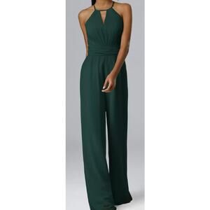 AW BRIDAL sz 10 M hunter green chiffon Peggie halter wide leg jumpsuit NEW b163